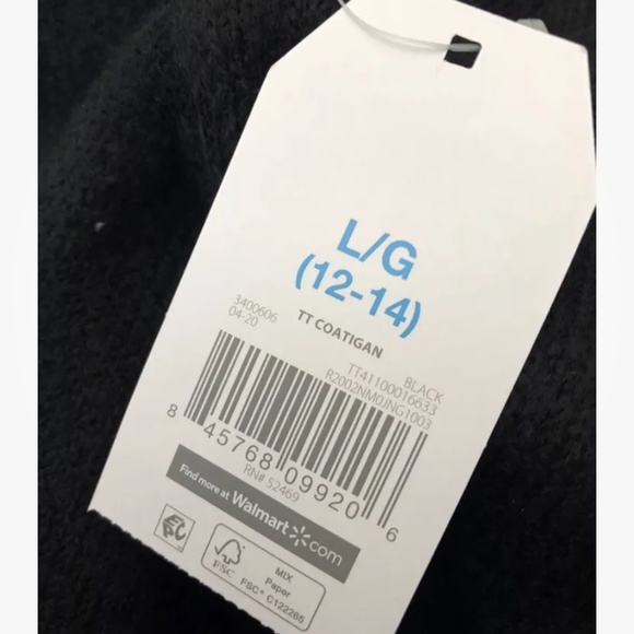 Time and Tru Women’s Black Shawl Collar Cardigan Coatigan Size Large (12-14) NEW - Picture 7 of 11